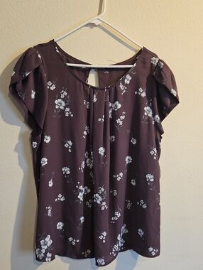 Papermoon Plum Floral Puff-Sleeve Blouse
